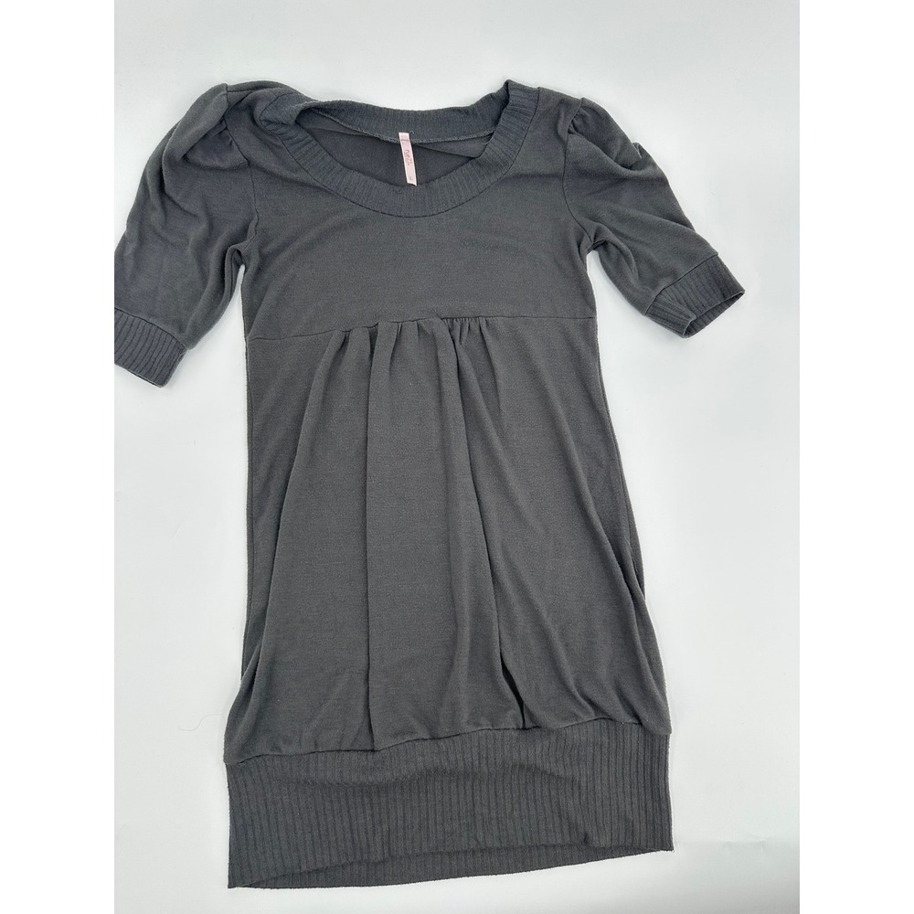 rue21 Babydoll Tunic Top Y2K Women Size L Gray Short Sleeve Soft Knit Minimalist